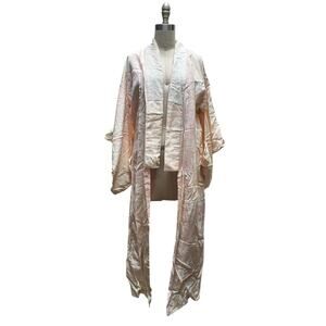 Vintage Japanese Pink Floral Printed 52” Long Kimono - AS IS / Flaws